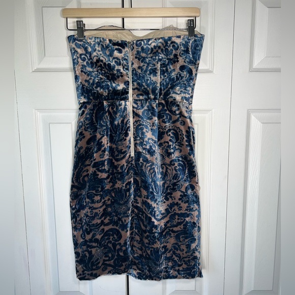Anthro velvet strapless pleat detail dress pink/blue Sz 2P - Picture 7 of 13